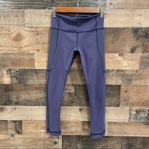 Lululemon Breathe Easy Crop Cadet Blue With Mesh Sides and Pocket Size 2